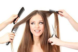 Woman's Hair Cut with Many Hands